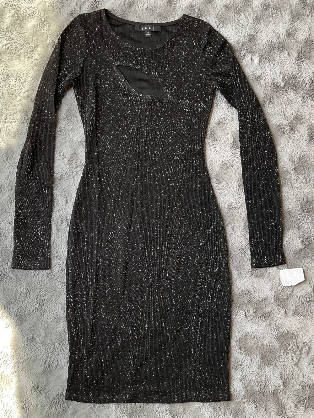 Snap Long Sleeve Black Glitter Bodycon mini Dress